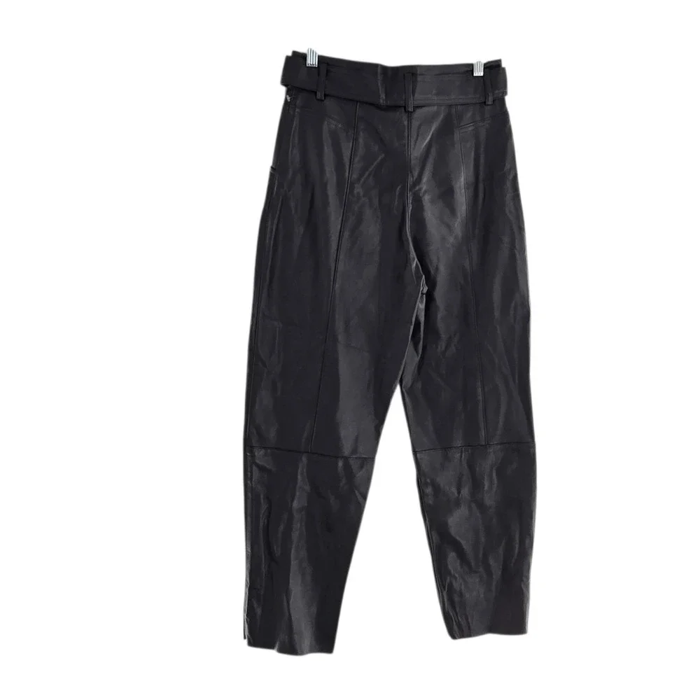 NWT H&M‎ Faux Black Leather pants tapered leg High waist Detachable belt  Sz 6